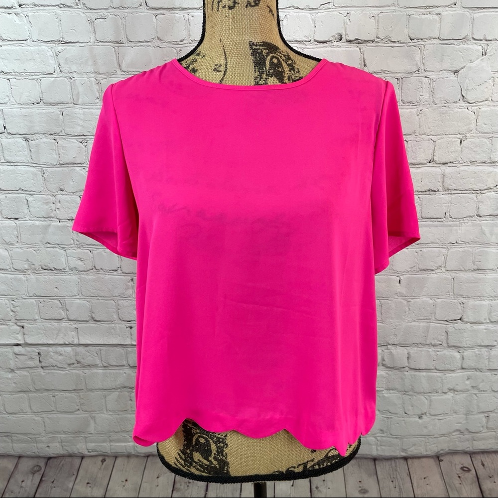 [Love Tree] Cropped Scalloped Edged Pink Blouse